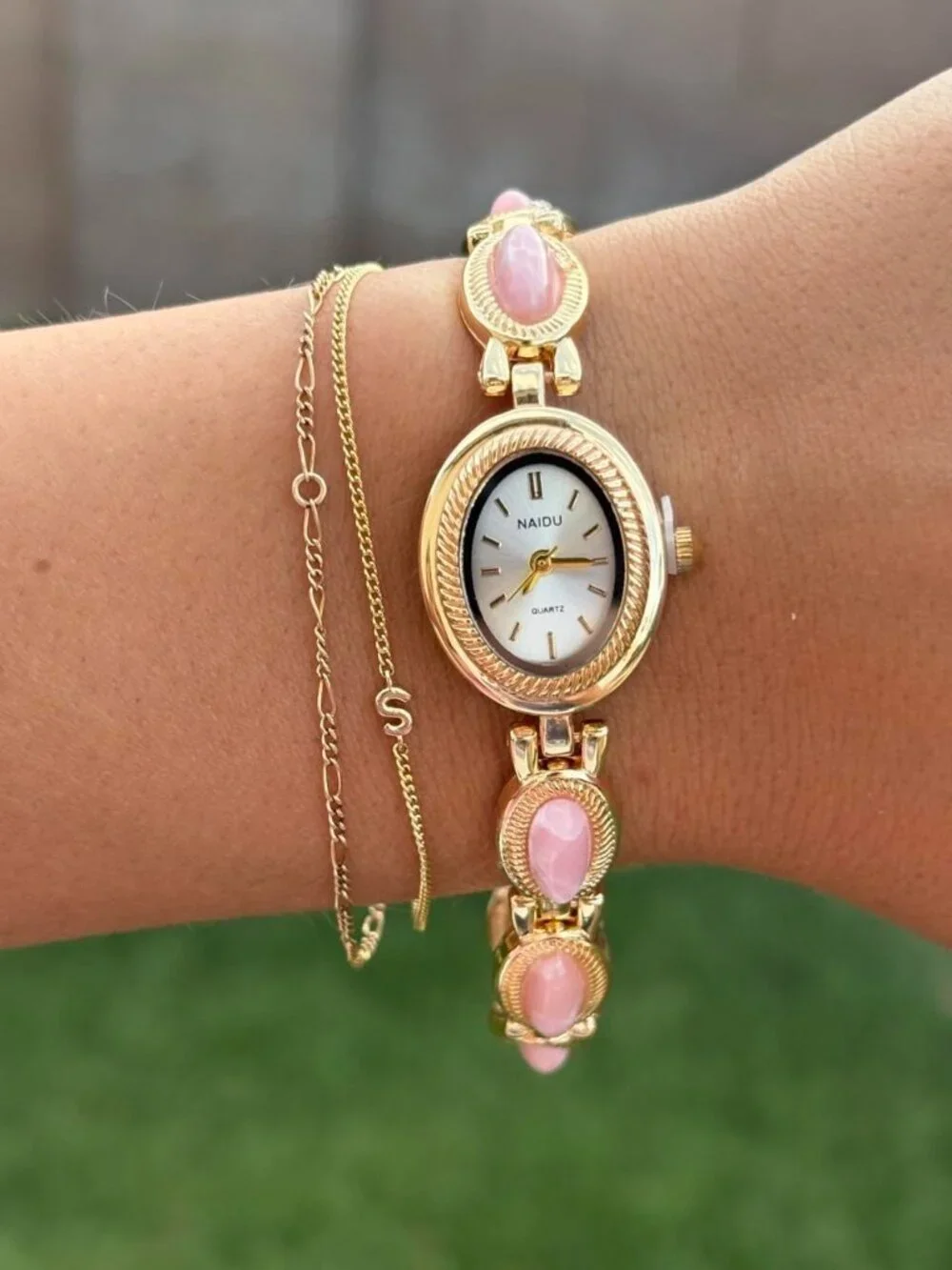 Preppy Gold Pink Stone Bracelet Watch Preppy Y2K OS